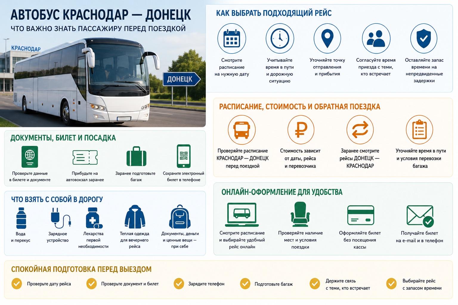 Автобус Краснодар — Донецк: что важно знать пассажиру перед поездкой фото Автобус Краснодар — Донецк: что важно знать пассажиру перед поездкой фото